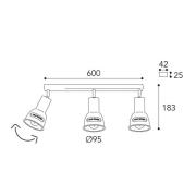 Azali 1549.E27 taklampe 3 lyskilder antikk messing