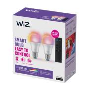 WiZ A60 LED matt WiFi E27 8,5W RGBW fjernkontroll 2-pakning