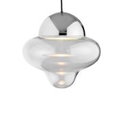 LED-pendellampe Nutty XL, klar/kromfarget, Ø 30 cm, glass