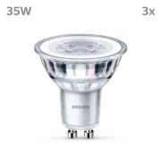 Philips LED-pære GU10 3,5W 255lm 827 klar 36° 3stk