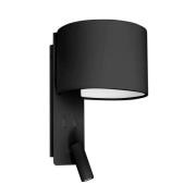 Sammenleggbar vegglampe med LED-leselampe, svart