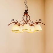 Hengelampe Roma i hvitt og brunt, 5 lyskilder