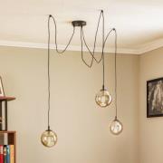 Hengelampe Glassy 3 lyskilder, desentral, glass grafit