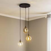 Hengelampe Glassy, 3 lyskilder, rund, grafitt/rav/klar, glass