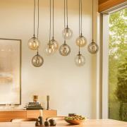 Hengelampe Glassy, 9 lyskilder, svart, grafitt/rav/klar, E14