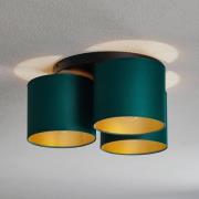 Taklampe Soho, sylindrisk rund 3 lyskilder grønn/gull