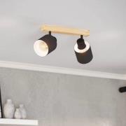 Batallas downlight, lengde 30 cm, svart/tre, 2 lyskilder.