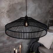 Pendellampe Tapa, stikkontakt, svart, bambus, Ø 70 cm