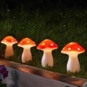 LED-solcelledrevet jordspyd Fairy Mushroom, sett med 4, rød/hvit, IP44