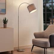 Lindby gulvlampe Keriba, nikkel/taupe, stoff, 150 cm, E27