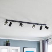 Downlight Round i svart, 6 lyskilder lineært