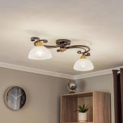 Taklampe Flora, 2 glasskjermer, svart/messing