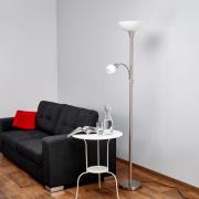 Lindby gulvlampe Elaina, leselampe, nikkelfarget, 180 cm, E27