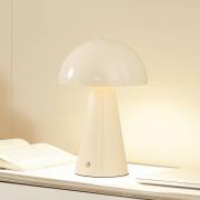 Lindby LED oppladbar bordlampe Nevijo, beige, Ø20cm, USB, dimmer