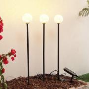 Lindby LED-solcellelampe Brindley, sett med 3, svart, glass