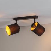 Taklampe Suerte, svart / gull, 2 lyskilder, tekstil, stål