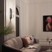 Kimrose vegglampe, 1-lampe, polert nikkel