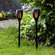 LED-solcellelampe Flame med jordspyd, 2-pakning