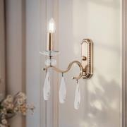 Vegglampe Elizabeth, høyde 30 cm metall/krystall gull antikk