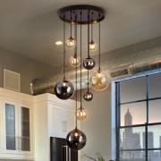 Mørk pendellampe, jern, glass, rav, smoke, Ø 55 cm