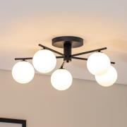 Taklampe Prato, svart/hvit, glass, 5 lyskilder