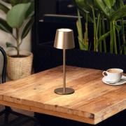 LED-bordlampe med batteri Roxi, kaffefarget, metall, IP54, dimmer