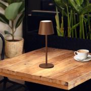 LED-bordlampe Roxi, rustfarget, metall, IP54, dimmer