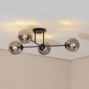 Taklampe Glassy, 4 lyskilder, krysset, svart/grafitt