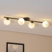 Taklampe Glassy, 4 lyskilder, lineær, svart/opal