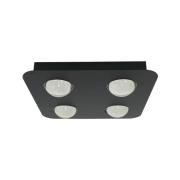 Lindby taklampe Jyla, svart, 3 000 K, 4 lyskilder, linse