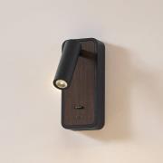 Lindby LED-vegglampe Tallis, svart, USB-C, bevegelig