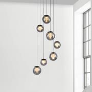 PURE LED-hengelampe Popup, grå/røykgrå, Ø 40 cm, 7 lyskilder