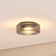 Taklampe Titania, røykgrå/svart, glass, Ø 25 cm