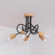 Taklampe Oxford, svart, tre, metall, 5 lyskilder, Ø 47 cm