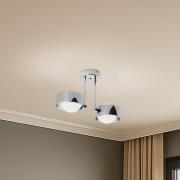 Taklampe Mado, stål kromfarget, glass opal, 2 lyskilder