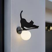 Lindby utendørs vegglampe Katti, metall, svart, IP44, katt