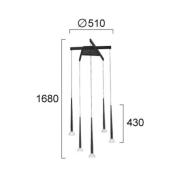LED-hengelampe Rina, svart/klar, Ø 51 cm, metall, 5 lyskilder
