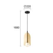 Hengelampe Fedora, Ø 22 cm, gullfarget, metall/glass