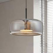 LED-pendellampe Deco, røykgrå/svart, Ø 33 cm, glass