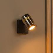 Veggspot Upton, Ø 6 cm, svart/røykgrå, metall/glass