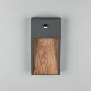 LED-sensor-utendørs vegglampe SALMON, treutseende, høyde 33 cm IP44