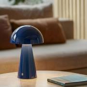 Lindby LED oppladbar bordlampe Nevijo, blå, Ø20cm, USB, dimmer