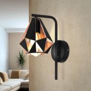 Vegglampe Carlton, svart/kobber med bom