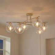 Taklampe Zoe, gullfarget, lengde 72 cm, 6 lyskilder, glass