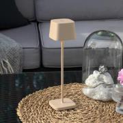 LED-batteridrevet bordlampe Capri, høyde 25 cm, sandfarget, IP54