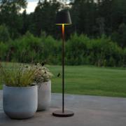 LED-akku-gulvlampe Pomezia, svart, 124 cm, IP54, USB