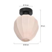 Taklampe Bloeba, hvit/svart, Ø 25 cm, lin/metall