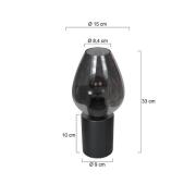 Bordlampe Bloeba, svart/røykgrå, Ø 15 cm, glassdråpe
