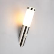 Utendørs vegglampe Trioto, nikkelfarget, 39 cm stål, sensor