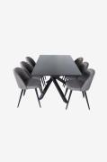 Venture HomeSpisegruppe Piazza med 6 Velvet Stitches spisestolerSvartS...